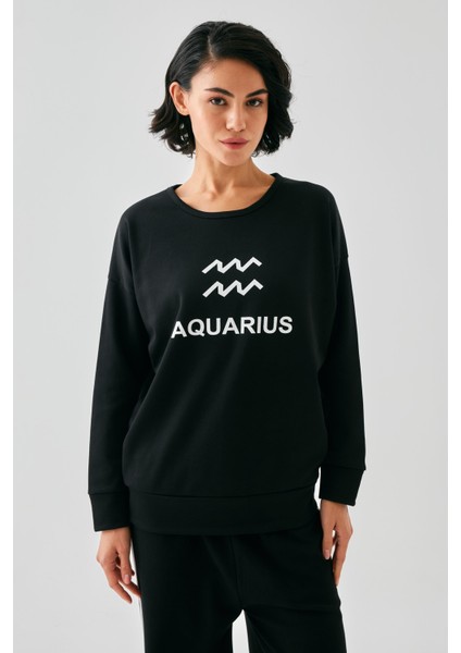 Kadın Siyah Kova Burcu Oversize 2 Iplik Eşofman Ev Giyim Takımı fırsatları