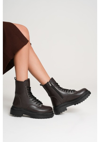 Karma Özel Tasarım Kışlık Acı Kahve Kalın Tabanlı Kadın Bot fiyatları