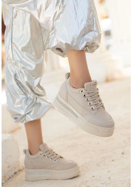 Lvsqvr Lulu Bej Cilt Bağcıklı Spor Ayakkabı (Numara: 39)