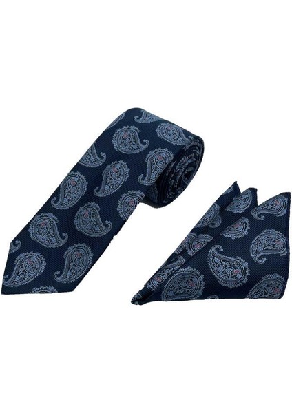 7 cm Lacivert Mavi Şal Desen Kravat Mendil Set fiyatları