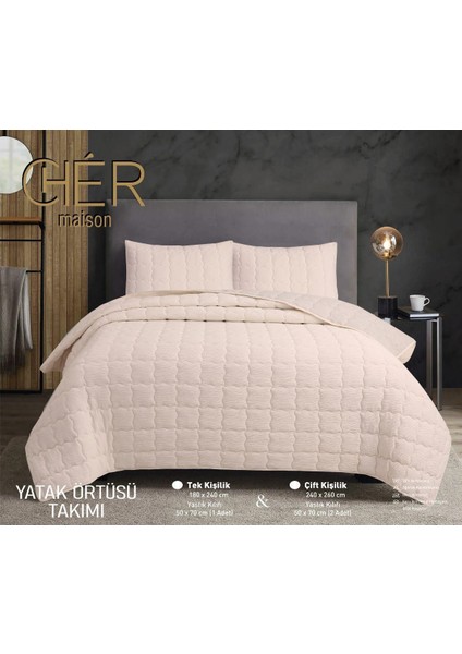 Çok Amaçlı Yastık Kılıflı Çift Kişilik Yatak Örtüsü Ekru
