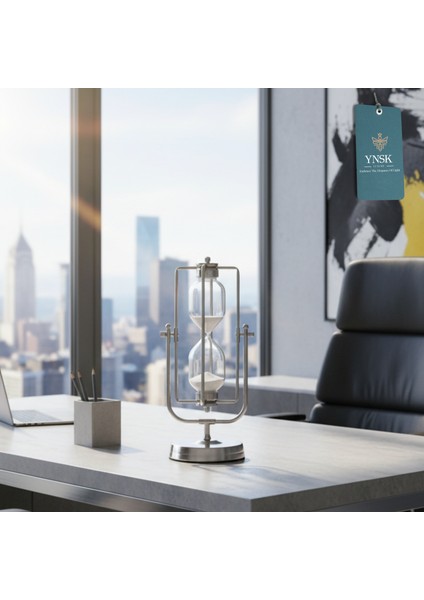 Gümüş Metal Döner Düz Çizgi Detay Kum Saati – 30 Dakikalık Modern Dekoratif Zaman Ölçer (35X15 Cm) fiyatları