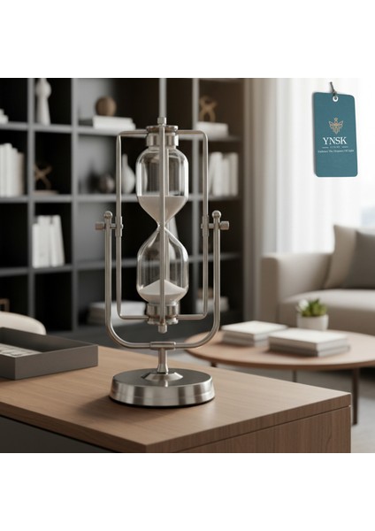 Gümüş Metal Döner Düz Çizgi Detay Kum Saati – 30 Dakikalık Modern Dekoratif Zaman Ölçer (35X15 Cm) modelleri