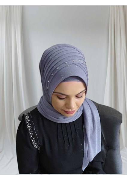 Simli Koyu Gri Taşlı Model Hazır Duvak Hazır Şal Hazır Türban fiyatları