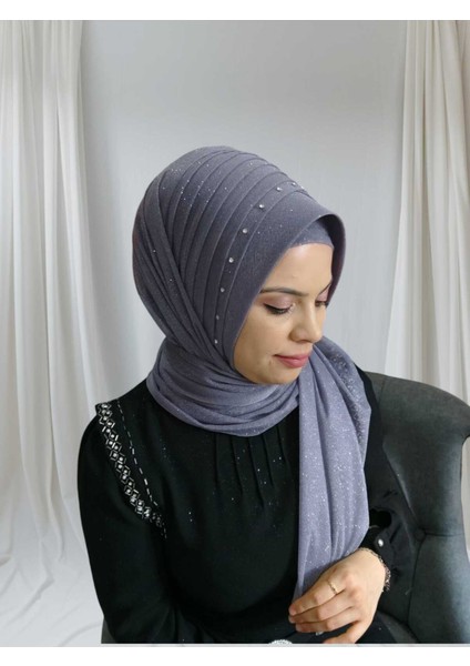 Simli Koyu Gri Taşlı Model Hazır Duvak Hazır Şal Hazır Türban fırsatları