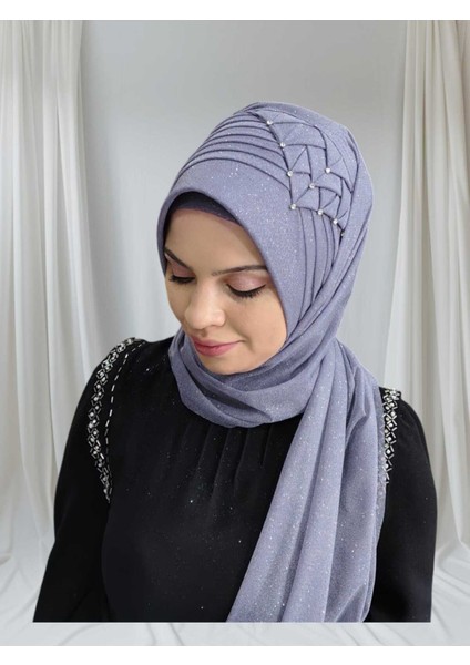 Simli Koyu Gri Taşlı Hazır Türban Hazır Şal Hazır Duvak fiyatları