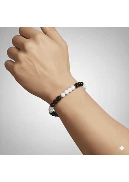 Küre Kesim Siyah Beyaz Jade Oniks Hematit Doğaltaş Erkek Taraftar Bileklik modelleri