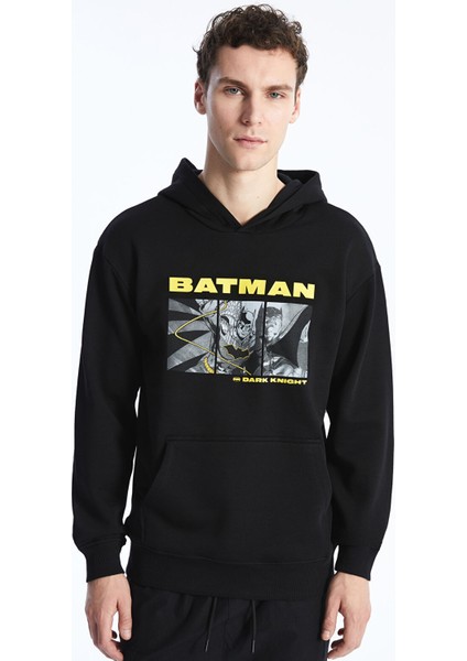 Yeni Sezon Uzun Kollu Batman Baskılı Erkek Kalın Hoodie