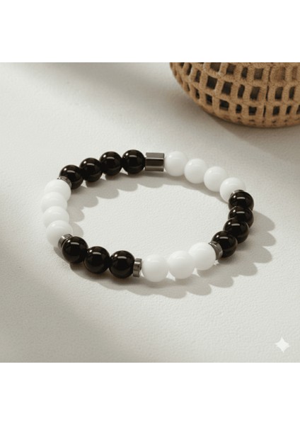 Küre Kesim Siyah Beyaz Jade Oniks Hematit Doğaltaş Erkek Taraftar Bileklik fırsatları