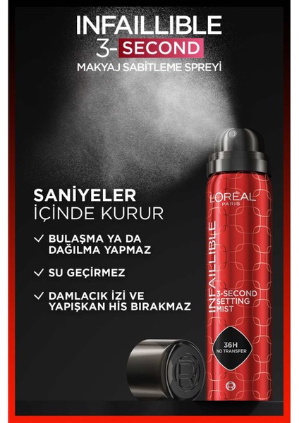 Infaillible 3-Second Makyaj Sabitleme Spreyi & L’oréal Paris Infaillable Automatic Jel Göz Kalemi 10 Bright Nude indirimleri
