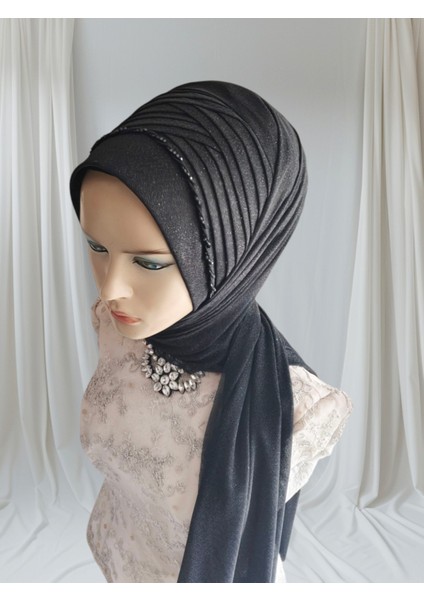 Siyah Simli Kumaş Boncuk Işlemeli Hazır Duvak Hazır Şal Hazır Türban fiyatları