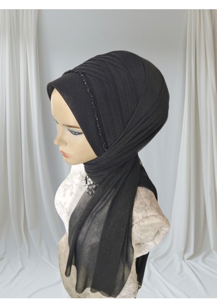 Siyah Simli Kumaş Boncuk Işlemeli Hazır Duvak Hazır Şal Hazır Türban fırsatları