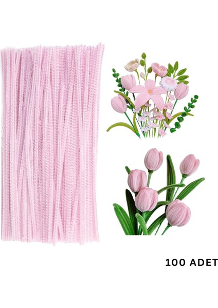 Şönil Tel, El Işi, Dıy, Hobi ve Çiçek Yapım Teli, Pastel Pembe, 100 Adet, 6 mm - 30 cm