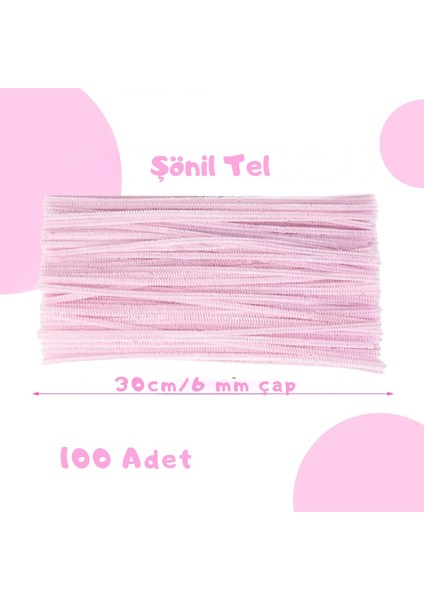 Şönil Tel, El Işi, Dıy, Hobi ve Çiçek Yapım Teli, Pastel Pembe, 100 Adet, 6 mm - 30 cm fiyatları