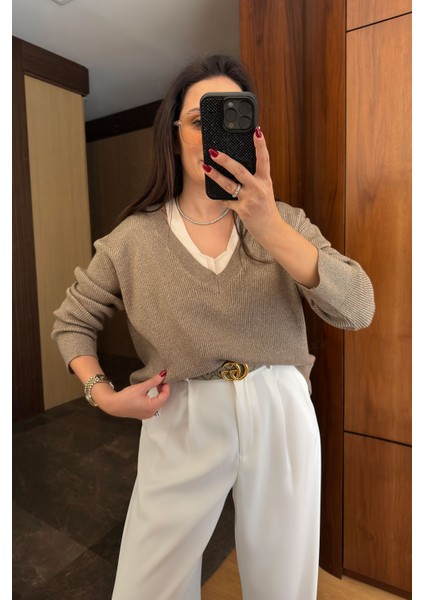 Çift Parça Tasarım Kazak- Vizon