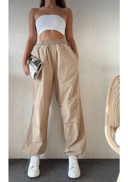 Kadın Cepli Paraşut Pantalon - Bej