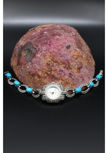 925 Ayar Gümüş Kadın Saati (Kadın Gümüş Saat) Markazit ve Turkuaz Firuze Taşlı 902377 modelleri