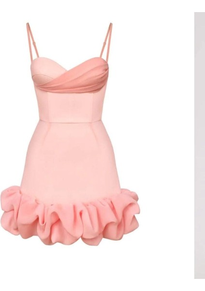 Tiza Şeftali Rengi Fırfırlı Korse Mini Elbise ,pudra Saten Mini Elbise , indirimleri