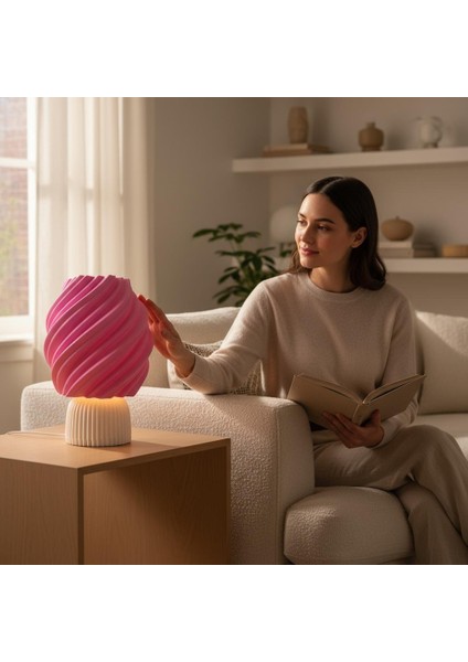 Pembe Beyaz Modern Masa Abajuru - Şık Dekoratif Gece Lambası | Sıcak Işık