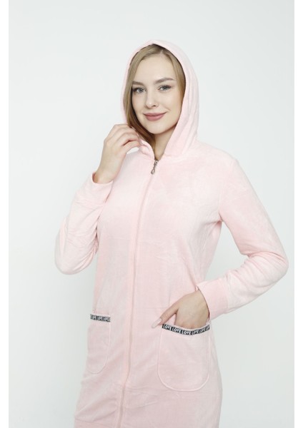 Kadın Uzun Kollu Kapüşonlu Soft Polar Cepli Fermuarlı Elbise fiyatları