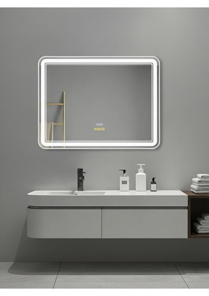 Akıllı Buhar Tutmaz Hareket Sensörlü 3 LED Işıklı Dekoratif Banyo Aynası 80 x 60 cm