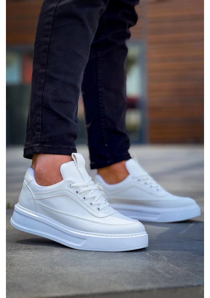 Lvsqvr KB-006 Kuback Beyaz Cilt Yüksek Taban Bağcıklı Günlük Erkek Ayakkabı (Numara: 43)