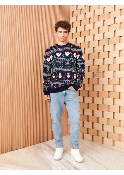 Yeni Sezon Bisiklet Yaka Uzun Kollu Yılbaşı Temalı Erkek Triko Kazak modelleri