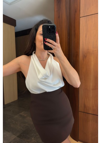 Degaje Yaka Premium Saten Bluz- Beyaz fiyatları