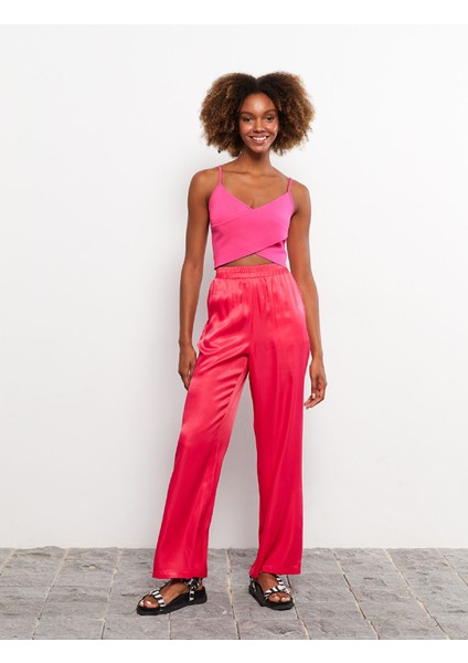 Yeni Sezon Beli Lastikli Düz Saten Kadın Pantolon