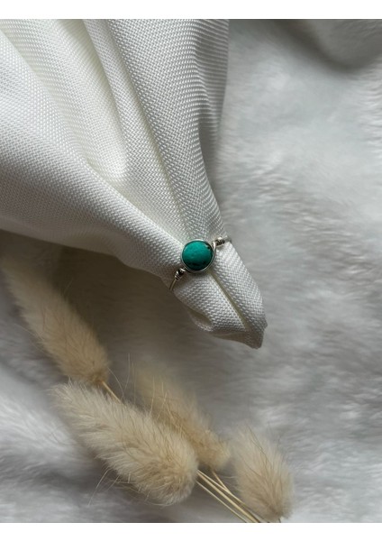 Yeşil Lav Taşı Ayarlanabilir Gümüş Renk Tel Yüzük El Yapımı