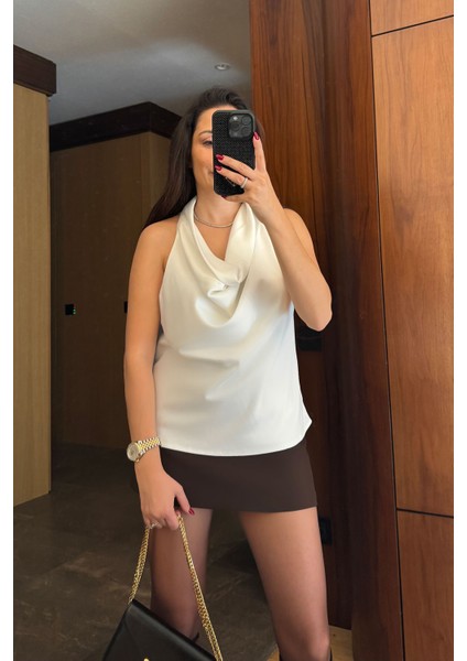 Degaje Yaka Premium Saten Bluz- Beyaz fırsatları