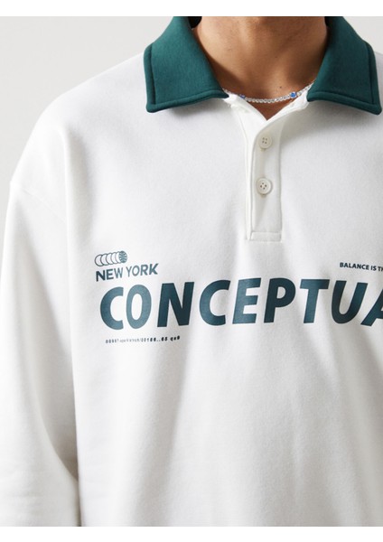 Yeni Sezon Polo Yaka Uzun Kollu Baskılı Erkek Kalın Sweatshirt modelleri