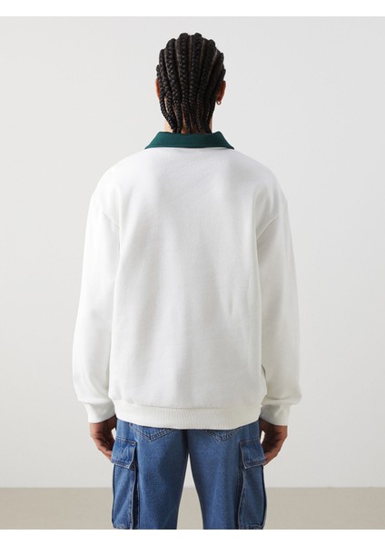 Yeni Sezon Polo Yaka Uzun Kollu Baskılı Erkek Kalın Sweatshirt fırsatları