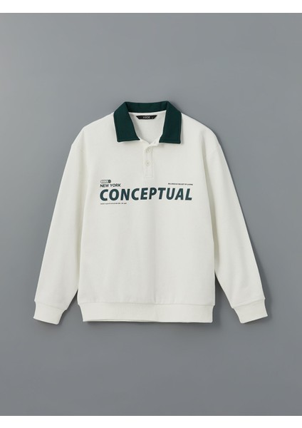 Yeni Sezon Polo Yaka Uzun Kollu Baskılı Erkek Kalın Sweatshirt indirimleri