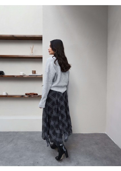 Ekose Desenli Asimetrik Etek fırsatları