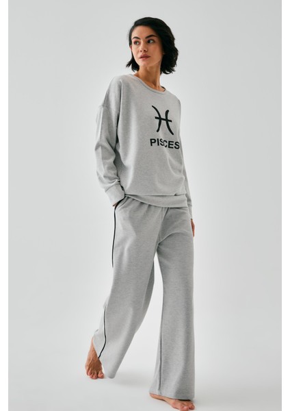 Kadın Gri Balık Burcu Oversize 2 Iplik Eşofman Ev Giyim Takımı fiyatları