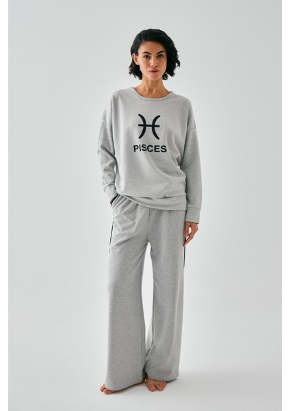 Kadın Gri Balık Burcu Oversize 2 Iplik Eşofman Ev Giyim Takımı indirimleri