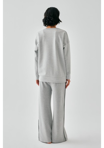 Kadın Gri Balık Burcu Oversize 2 Iplik Eşofman Ev Giyim Takımı