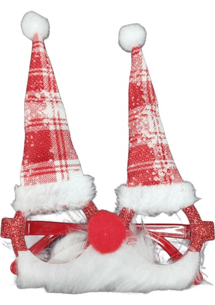 Yılbaşı Gözlüğü Noel Baba Şekilli Kırmızı Beyaz Renkli Sevimli Peluş Unisex Yeni Yıl Gözlük