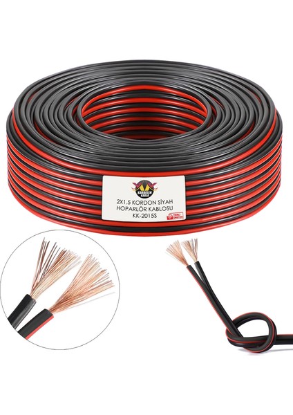 Hoparlör Kablosu Kordon 2x1.5 Zayıf Akım LED Kablosu Siyah 100 Metre