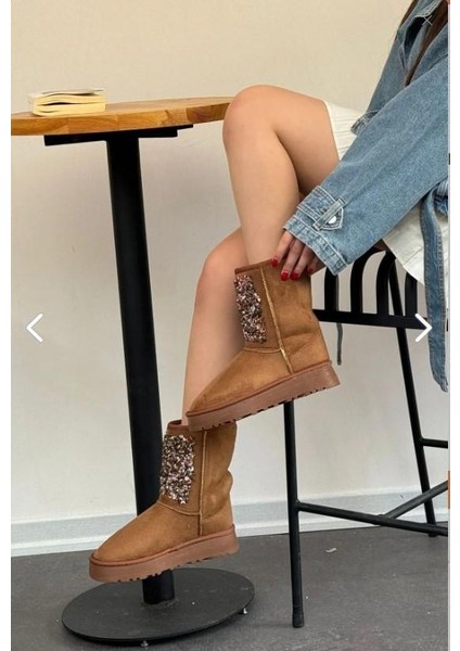 Kadın Lüx Süet Taşlı Içi Kürklü Kışlık Kalın Taban Konforlu Bot fiyatları