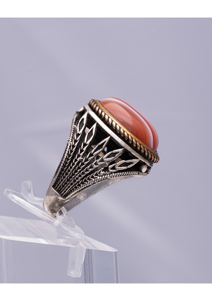 Çizgili Kırmızı Akik Taşlı 925 Ayar Gümüş Erkek Yüzük – Geleneksel Zarafetin Modern Görünümü modelleri