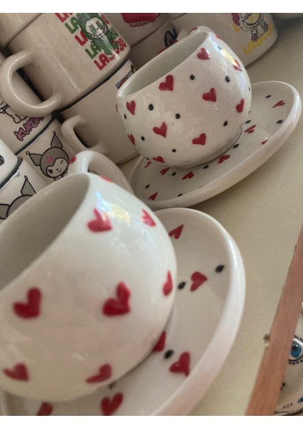 rgs homelife tasarım harikası - 2 kişilik seramik kupa kalpli kır çiçekli papatyalı hediyelik çay kahve fincanı indirimleri