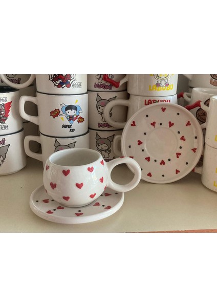 rgs homelife tasarım harikası - 2 kişilik seramik kupa kalpli kır çiçekli papatyalı hediyelik çay kahve fincanı