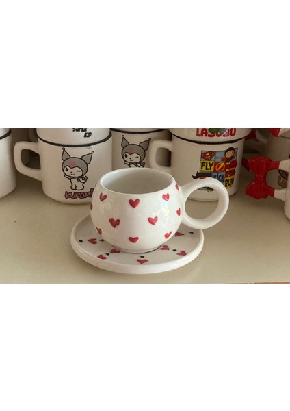 rgs homelife tasarım harikası - 2 kişilik seramik kupa kalpli kır çiçekli papatyalı hediyelik çay kahve fincanı