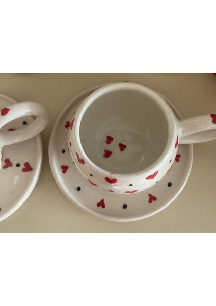 rgs homelife tasarım harikası - 2 kişilik seramik kupa kalpli kır çiçekli papatyalı hediyelik çay kahve fincanı