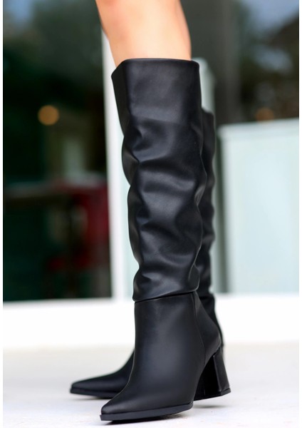 Lvsqvr Roksa Siyah Cilt Topuklu Çizme (Numara: 39)