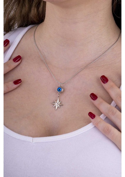 Göz Motifli Kutup Yıldızı Çelik Kadın Kolye modelleri