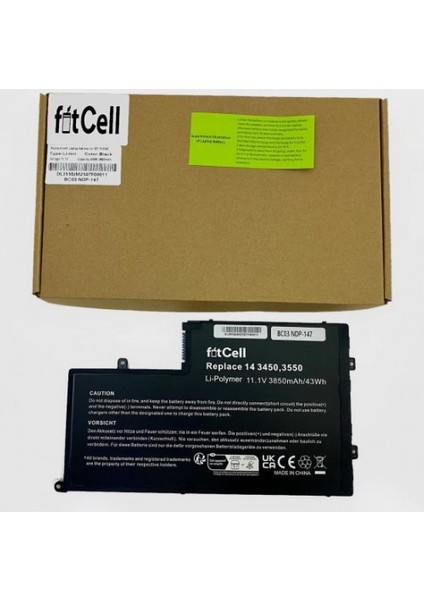 Nion Dell Inspiron 15 N5547,LATITUDE 14 3450 Notebook Batarya - Pil