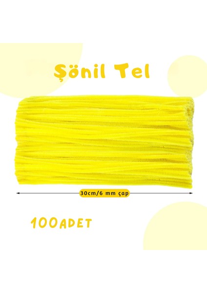 Şönil Tel, El Işi, Dıy, Hobi ve Çiçek Yapım Teli, Sarı, 100 Adet, 6 mm - 30 cm